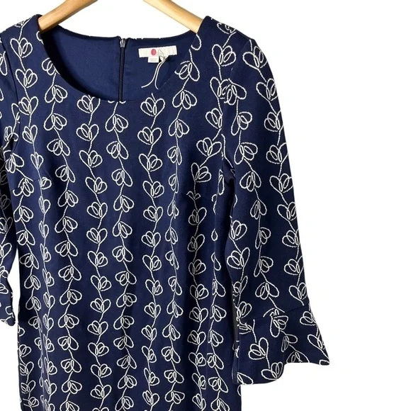 Boden Climbing Ivy Newlyn Dress Navy Blue Size 6 Jacquard Fluted Sleeves JQ232 - Picture 4 of 10